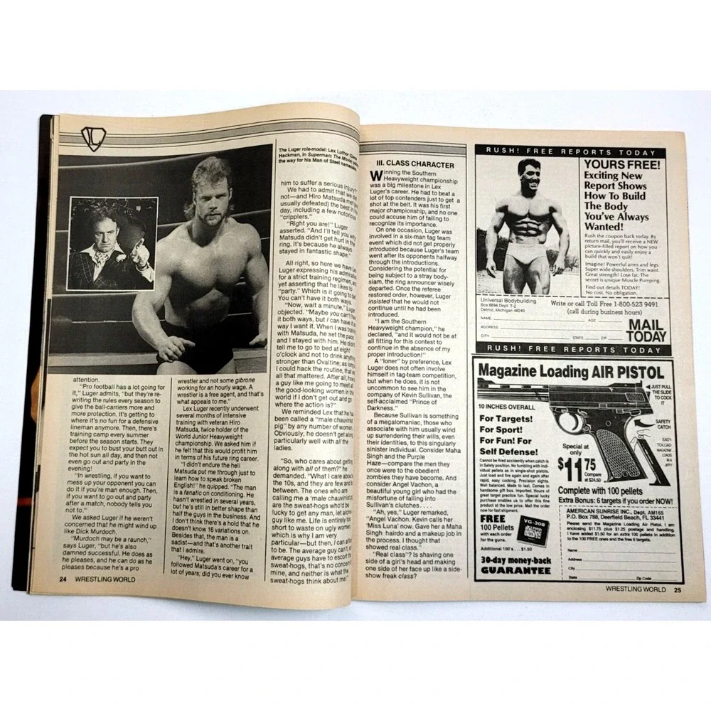 WRESTLING WORLD JUNE 1986  - IRON SHEIK / LEX LUGER /‎ HART FOUNDATION